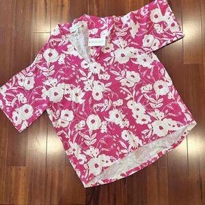 Brooke Wright Pink Shirt Floral Pattern Short Sleeve V-Neck New NWT Plus Size 2X